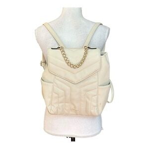 Nanette Lepore Faux Leather Quilted Small Backpack Purse Cream Travel School